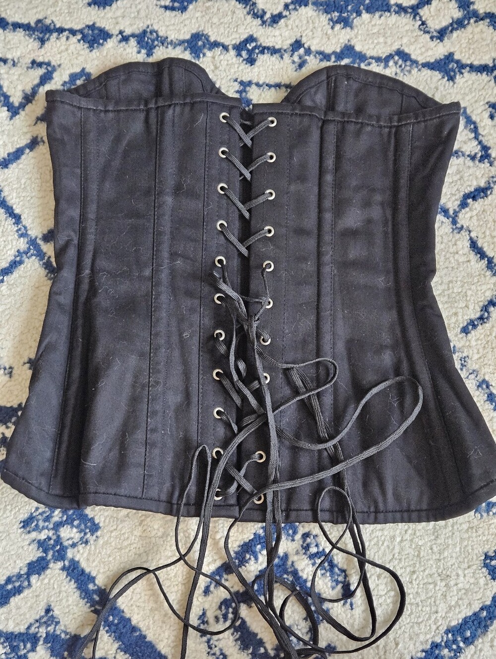 Top Drawer Black Cotton Steel Boned Corset W/ Zipper - Picture 8 of 12